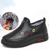 Emboridery Winter Loafers Women Casual Cozy Fur Moccasin Shoes 2023 Desinger Leather Sneakers for Elderly Woman