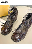 Fashion Sexy High Heels Ladies Dress Party Bridal Shoes Thick Bottom Patent Leather Mary Jane Shoes Ladies High Heels