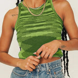 Knit Crop Top Women Sleeveless Y2K Tank Top Basic T Shirts Casual Bodycon Vest Vintage Green