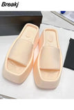 Platform Women Slippers Summer Square Toe Brand Satin Sandals WomenSexy High Heels Shoes Beach Sandals Flip