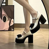 Breakj Bow Small Leather Shoes Women In The Autumn And Winter Of 2025 New Thick-Heeled Thick-Heeled Mary Precious Shoes Sweet Cool JK Single