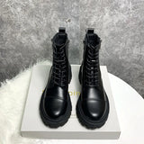 Ankle Boots for Women Shoes Leather Boots Fashion Platform Chunky Boots Booties Woman Lace Up Winter Fall