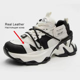 Chunky Sneakers Women'S Mesh Lace-Up Platform Shoes Round Toe Real Leather Casual Sneakers Size