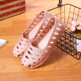 Ladies Summer Sandals Non-slip Comfortable Breathable Single Shoes Flat Round Toe Solid Color Hollow Mesh