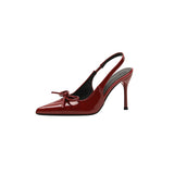Breakj Spring And Summer New Wine Red Patent Leather High Heels Women Bow Tip Light-Mouthed Single-Shoe Fine Heel