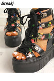 Hot Leisure Wedges Cage Ankle Bootie Shoes 2023 Summer Gothic Style Shoes Women Gladiator Platform High Heels Casual