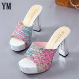 2020 Hot Sale Women Pattern Patchwork Platform Heels Peep Toe Summer Women's Shoes 11CM Woman Sandals