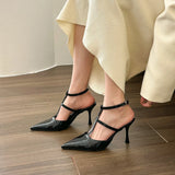Pointy Sexy Women's Strapping Sandals Leather Roman High Heels Party Versatile Women's Stiletto