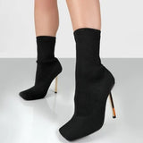 and Winter New Square Toe Sexy Stiletto Socks Boots Elastic Knitted High-heeled Mid-boots All-match Fashion Women's