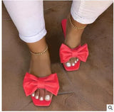 Summer New Large Size Women's Shoes Bow Square Head Low With One Word Slippers Female Slippers