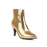 Ankle Heels Boots Women Mirror Gold Silver Shoes 2023 Autumn Snakeskin Leather Pointed Toe Stable High Heels