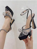 New Summer Ladies European and American Sandals High Heels Pointed Transparent Bow Rhinestones Nightclub Party