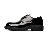 Breakj 2023 New Men's Daily Round Head Low Top Round Head Thick Bottom British Wind Bright Face Patent Leather Business Shoes