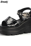 Design 2023 New Summer Platform Wedges Sandals For Women Gothic Punk Buckle Comfy Fashion Sandals Woman Shoes Big Size
