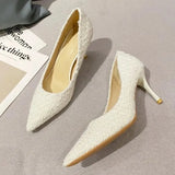 Cloth Pointed Toe Pumps Ladies Elegant Thin High Heels Office Shoes Women Brand Designer Slip On Stiletto Heel Party