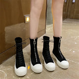 Boots Women New 2020 Zipper Round Toe Flat Heel Booties Ladies Rock Mid Calf Autumn Med Rubber Lolita