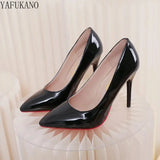 Stilettos High Heels 10Cm Sexy Pointed Toe Party Dress Shoes Patent Leather Red Bottom Wedding Shoes Large Size 42