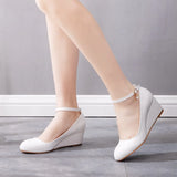 Queen Women's High Heels Pumps Sexy Bride Party Thick Round 5CM Wedges Dress Shoes Platform Lady