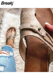 women sandals summer breathable soft leather brown slip-on casual sandals beach sandals sneaker