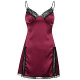 Patchwork Lace Slip Satin Sexy Dress Women V Neck Backless Sleeveless A Line Mini Dresses Ladies Party