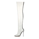 Furtado 2022 Spring Summer Clear Rainboots Pointed Toe Crystal Chunky Heels Stiletto Heels Over The Knee Transparent