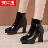 Heels, Thick Heels, Short Boots, Lacquered Leather, Autumn And Winter 2023, New Thick-Soled Waterproof Platform, Fashionable Short Leather Martin