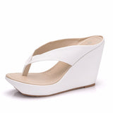 Queen Platform Wedges Flip Flops High Heels Slippers White Beach Sandals Bohemia