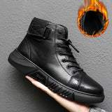 Boots Black PU Leather Men Shoes Autumn Winter Comfortable High-top Casual Shoes 2022 Fashion Leahter Platform Boots