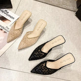 Breakj Half Slippers Women Wear 2024 New Summer Mesh Tips High Heels Fine Heel Temperament Cool Slippers