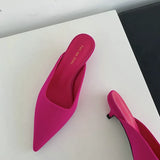 Spring Pointed Toe Women Mules Slipper Fashion Candy Color Ladies Elegant Dress Sandal Square Low Heel Slip on Slides