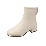 Winter New Round Head Leather Surface with Plush for Warm and Comfortable Short Tubed Large Heel Women's Naked