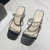 High Heels Women Slippers Summer Shoes Celebrity Wearing Simple Style PVC Clear Strappy Bling Square Heels