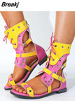 2023 INS Hot Sale Gladiator Women Sandals Mixed Color Flat With High Quality Zipper Big Size 43 Open Toe Women