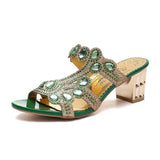 2023 Summer Korean Rhinestone Slippers Women Wear Thick Heel With One-Flops Large Size
