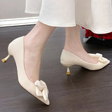Bowknot Green Pumps for Women 2023 Fashion Pointed Toe High Heel Shoes Woman Shallow Pu Leather Office Ladies