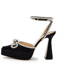 New Summer Ladies European and American Sandals High Heels Pointed Transparent Bow Rhinestones Nightclub Party