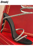 Winding Crystal Sandals Woman Summer 2023 Runway Ankle Strap Party Shoes Stiletto Sandals High-heeled Ladies