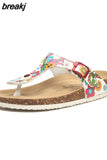 2023 New Women Print Cork Flip Flops Slipper Casual Summer Beach Outside Non-slip Slides