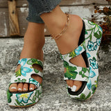 Printed Chunky Platform Slippers Women Summer 2023 Hollow Out Wedge Sandals Woman Thick Bottom Beach Sandalias Size