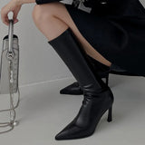 Furtado Fashion Women's Shoes spring autumn Pointed Toe Stilettos Heels Zipper Elegant Silver Knee High Boots Big size