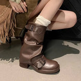 Breakj Retro Western Cowboy Boots Female 2024 Spring And Autumn New High Heel Heap Boots Show Thin Pleated Middle Tube Martin