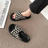 New Summer Women Outside Plaid Cross Slipper Casual Holiday Open Toe Flat with Non-slip Slide