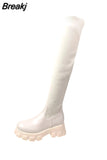 Thick High Heeled Women Stretch Boots 2023 Hot Fashion Knit Stretch Mid Calf Boots Slip On Simply Stylish High