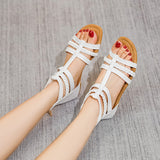 2023 Summer Shoes Woman Sandals Flat Sandalias Zip Pu Leather Narrow Straps Slides Shoes White Gladiator Beach