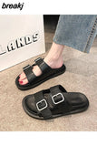New Summer Women Outside Holiday Buckle Slipper Casual Beach Open Toe Flat with Non-slip Slide
