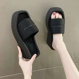 Platform Women Slippers Summer Square Toe Brand Satin Sandals WomenSexy High Heels Shoes Beach Sandals Flip Flops
