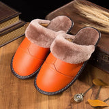 Anti-slip Warm Household Slipper Men Leather Slippers In Autumn And Winter Plus Size For 45 Couples Cotton