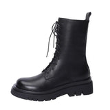 Real Leather High Heel Motorcycle Boots Woman Wool Platform Block Heel Ankle Boots Lace Up Short Boots Zip Lady Shoes