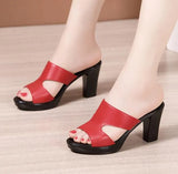 Plus Size 32-43 High Heels Slippers Women Platform Shoes Summer 2021 Block Heel Leather Slides Ladies Office