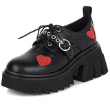 Brand Women Heart Lace Up Chunky Punk Design New Shoes Platform Thick Bottom Pumps Women Luxury Spring